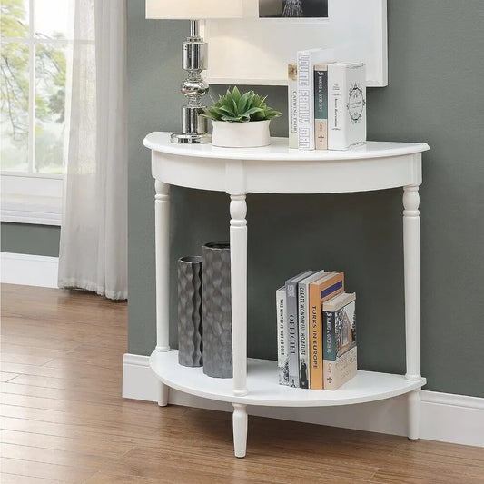 French Country Half-Round Entryway Table, White - SereneCozyHome