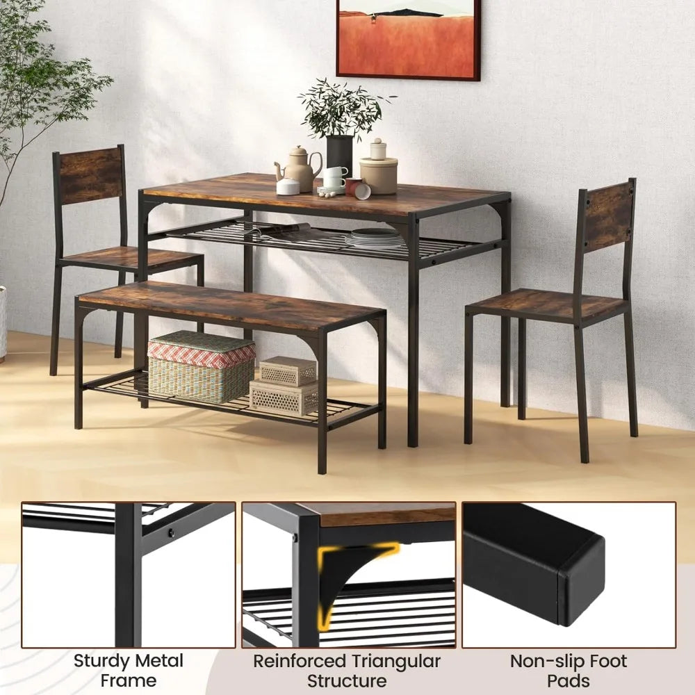 4 Pieces Dining Table Set with Storage Racks