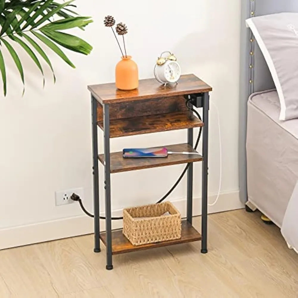 Narrow Side Table Set of 2 with Charging Station