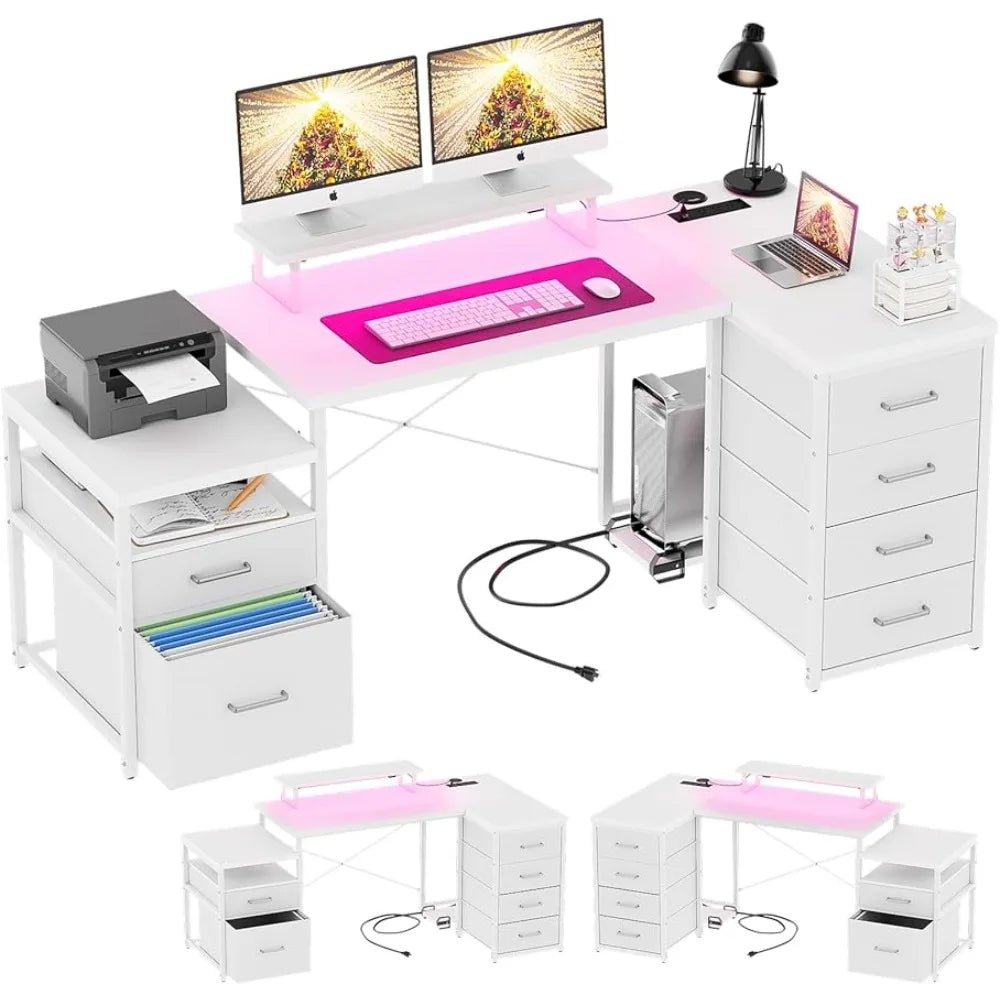 White Computer Desk With LED Lights