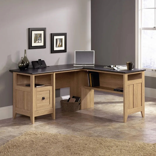 August Hill L-Shaped Desk Gaming Tables L: 59.06“x W: 58.74” X H: 29.25” Home Office Desks Dover Oak Finish Removable Table Room