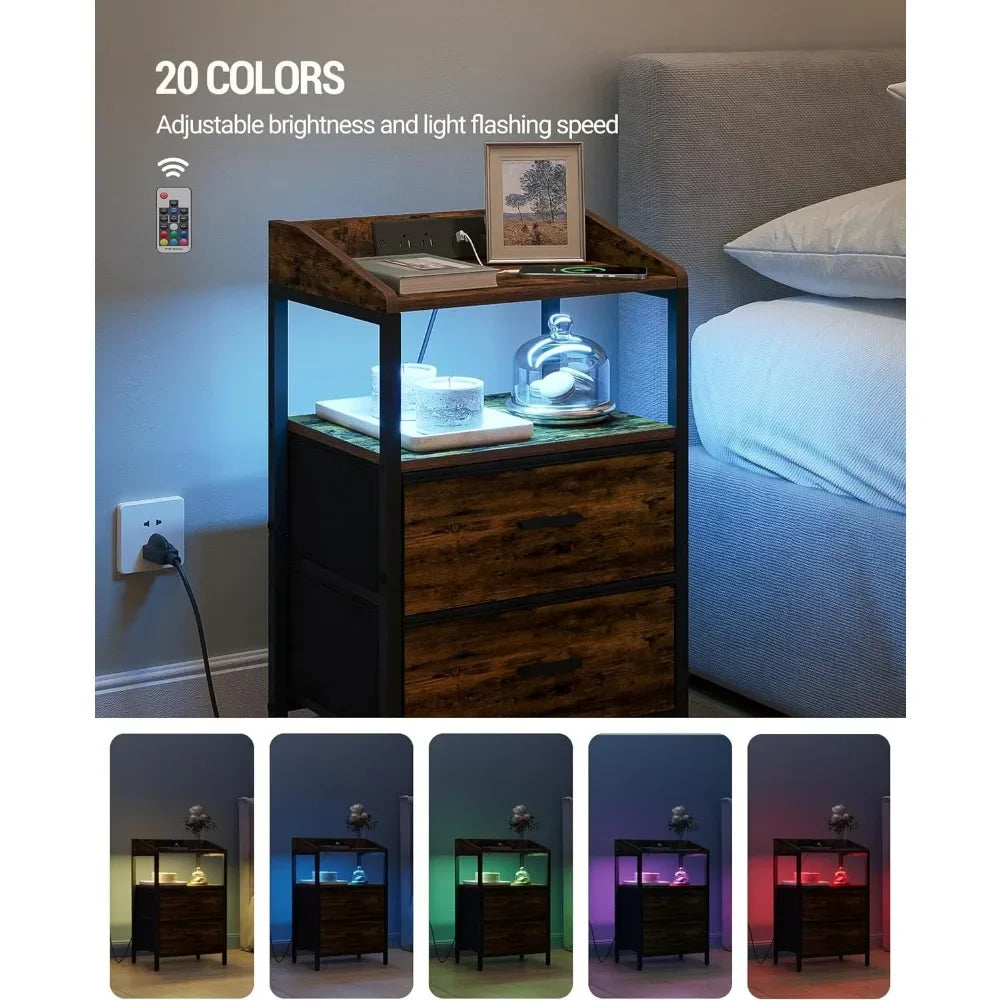 Nightstands Set of 2 with LED Lights, Charging Station