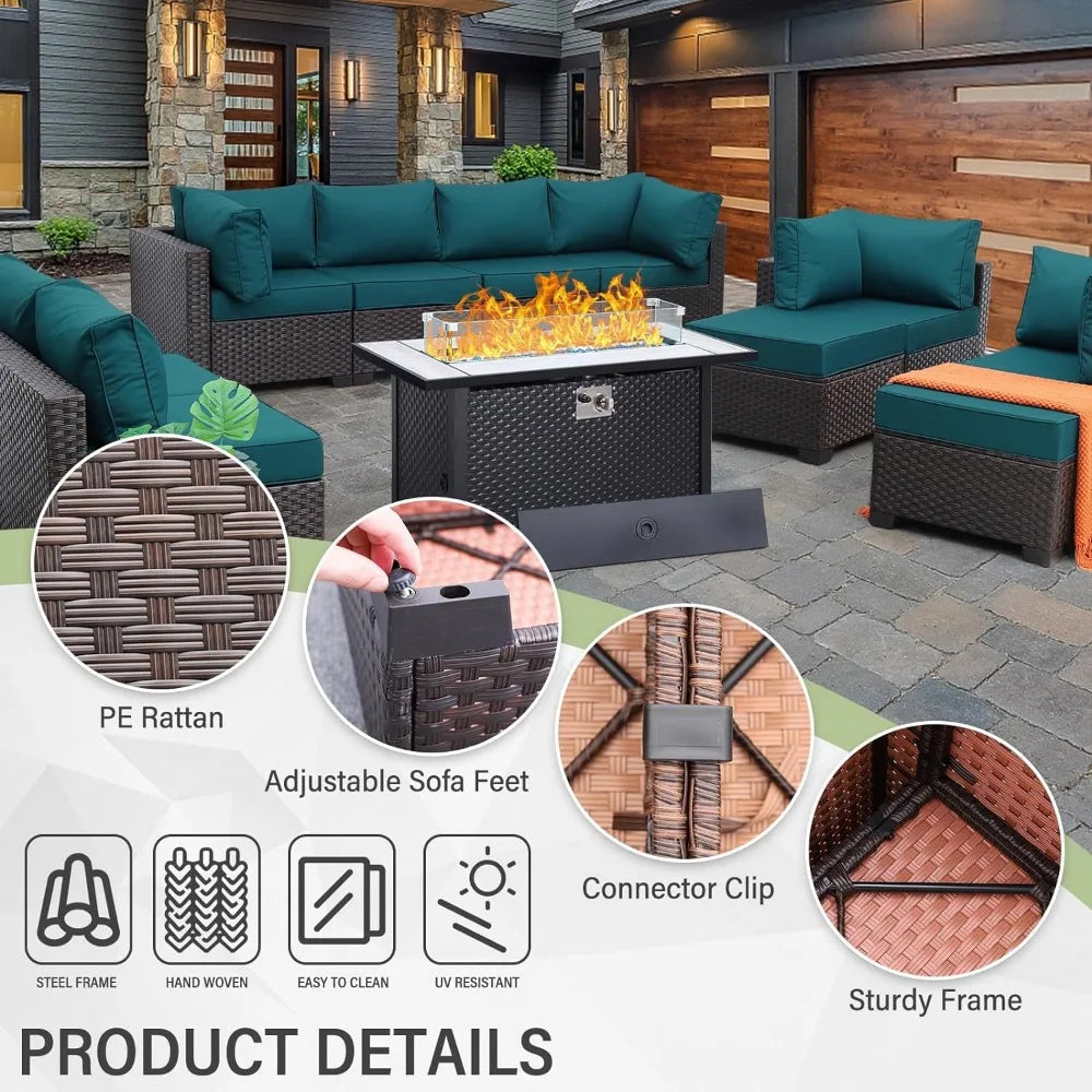 11 Piece Patio Furniture Set with Fire Pit