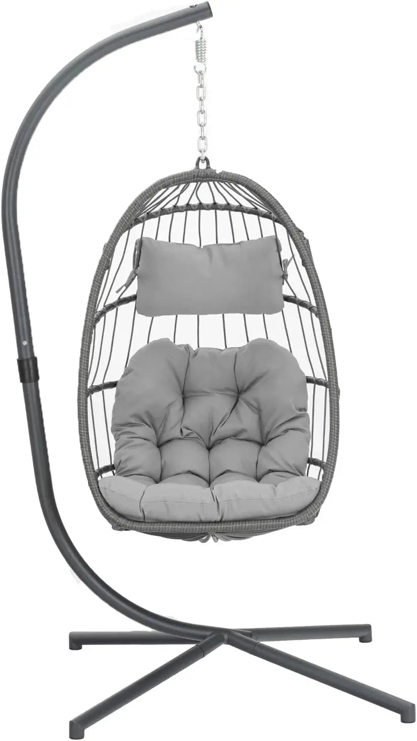 Egg Swing Chair with Stand, Rattan Wicker Hanging Egg Chair for Indoor Outdoor Bedroom Patio Hanging Basket Chair Hammock