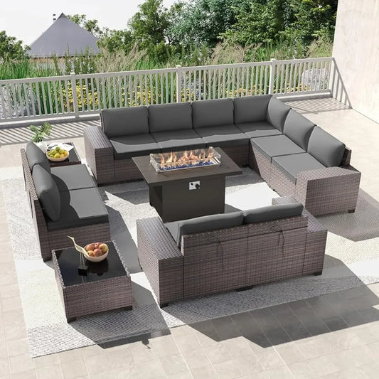 Garden Sofas Furniture Set with Metal Gas Fire Pit