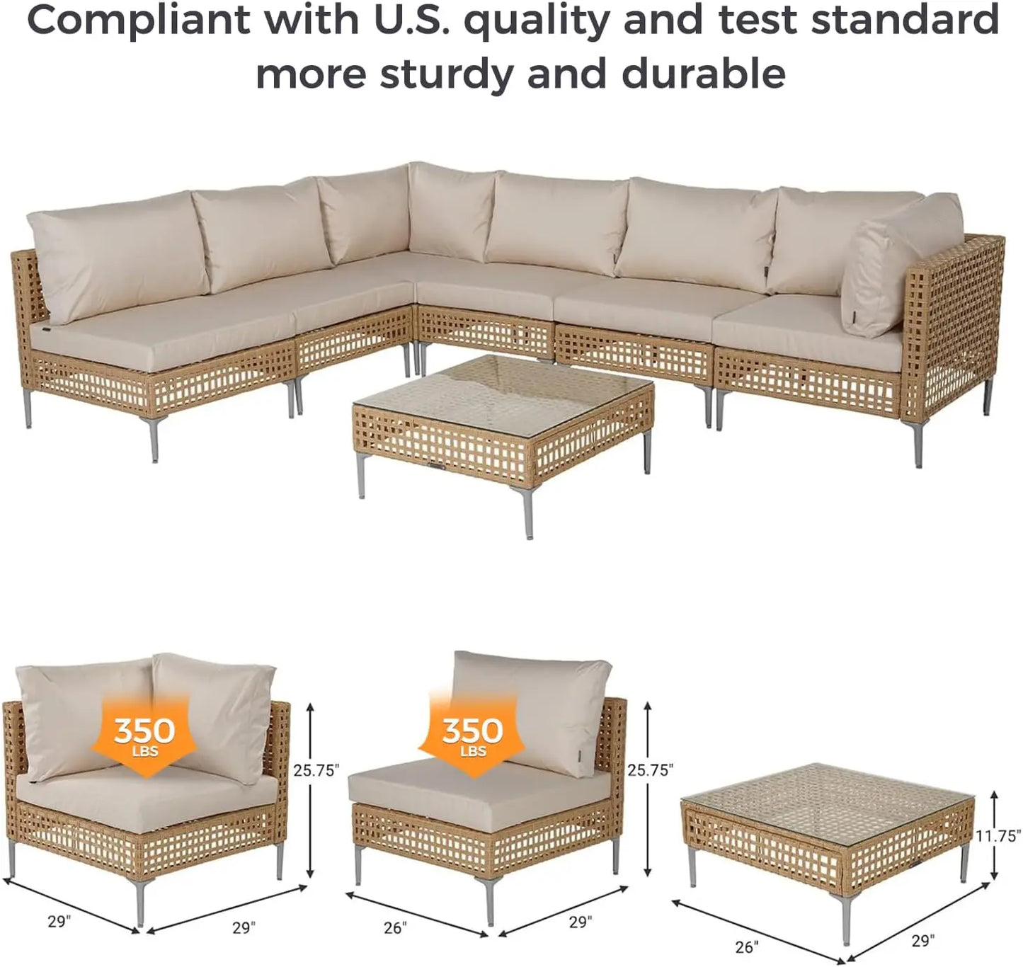 3/4/5/7-Piece  Patio Furniture Set, All-Weather Outdoor Conversation Set Sectional Sofa with Water Resistant Cushions and Table
