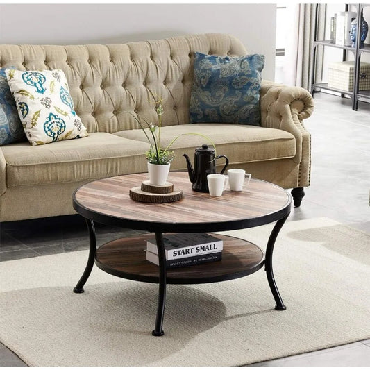 Modern Round Coffee Table 2-Tier Glass