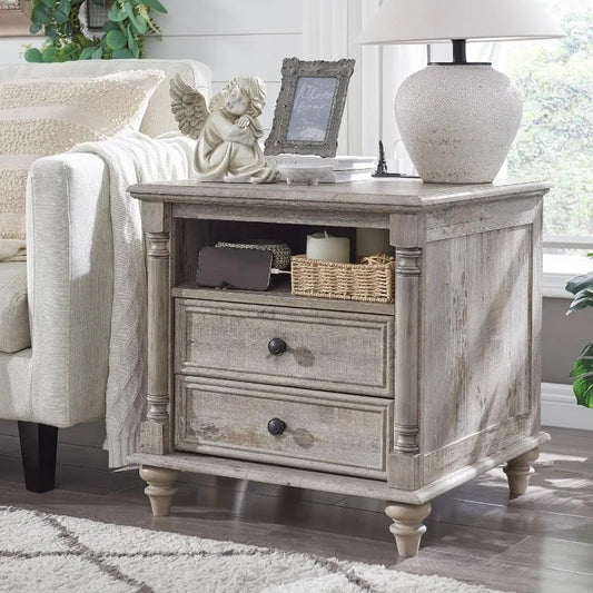 Farmhouse End Table 2 Drawers Charging Station