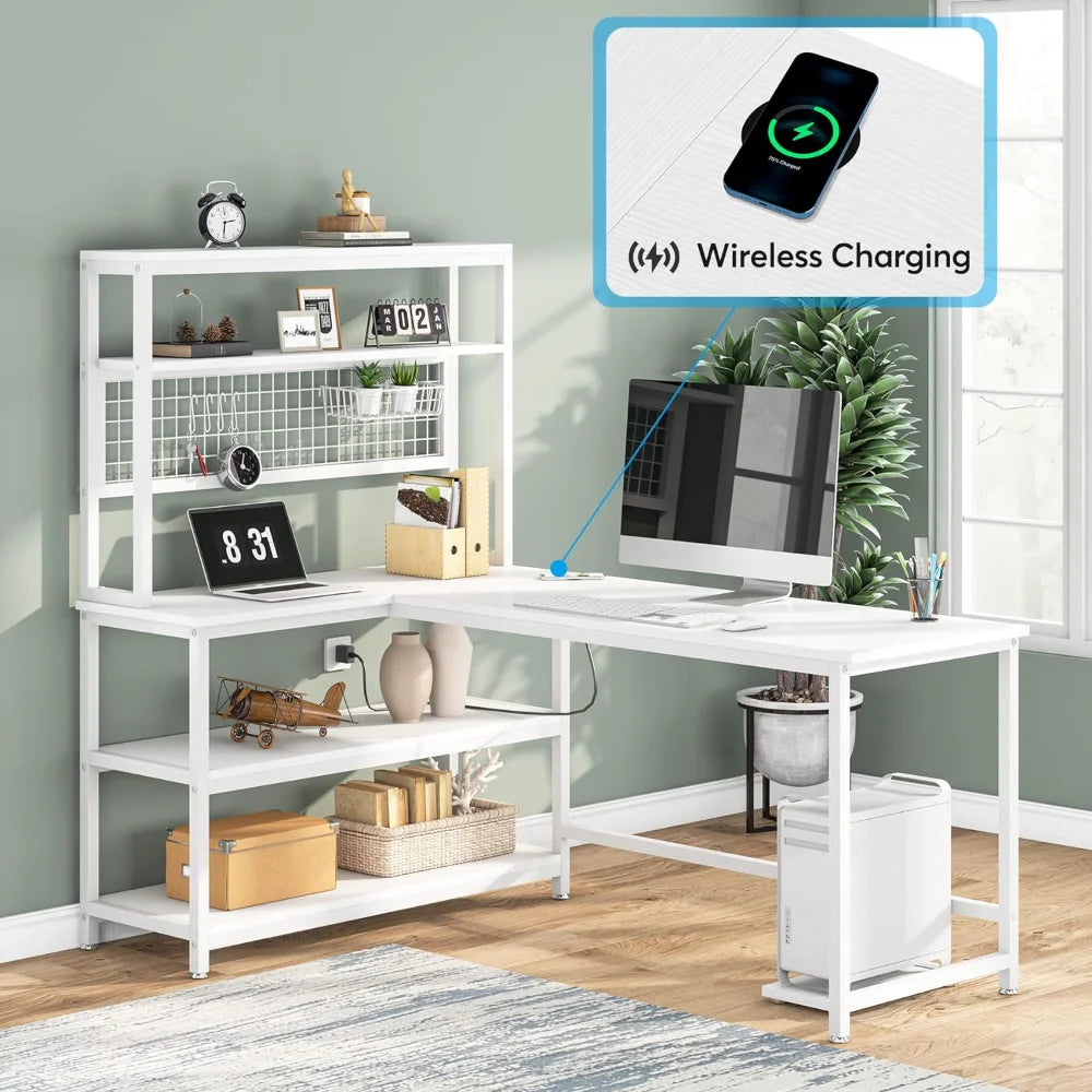 Large Computer Desk with Wireless Charging