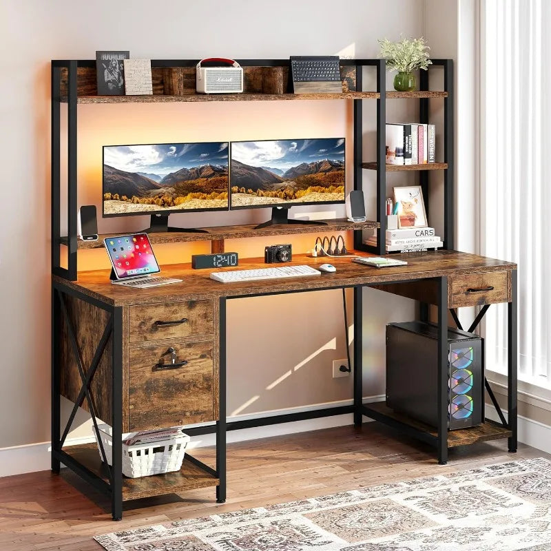 Computer Desk with Drawers & Hutch