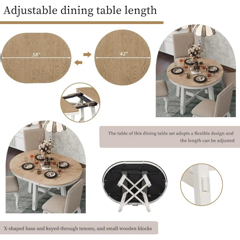 Round Dining Farmhouse Table Extendable