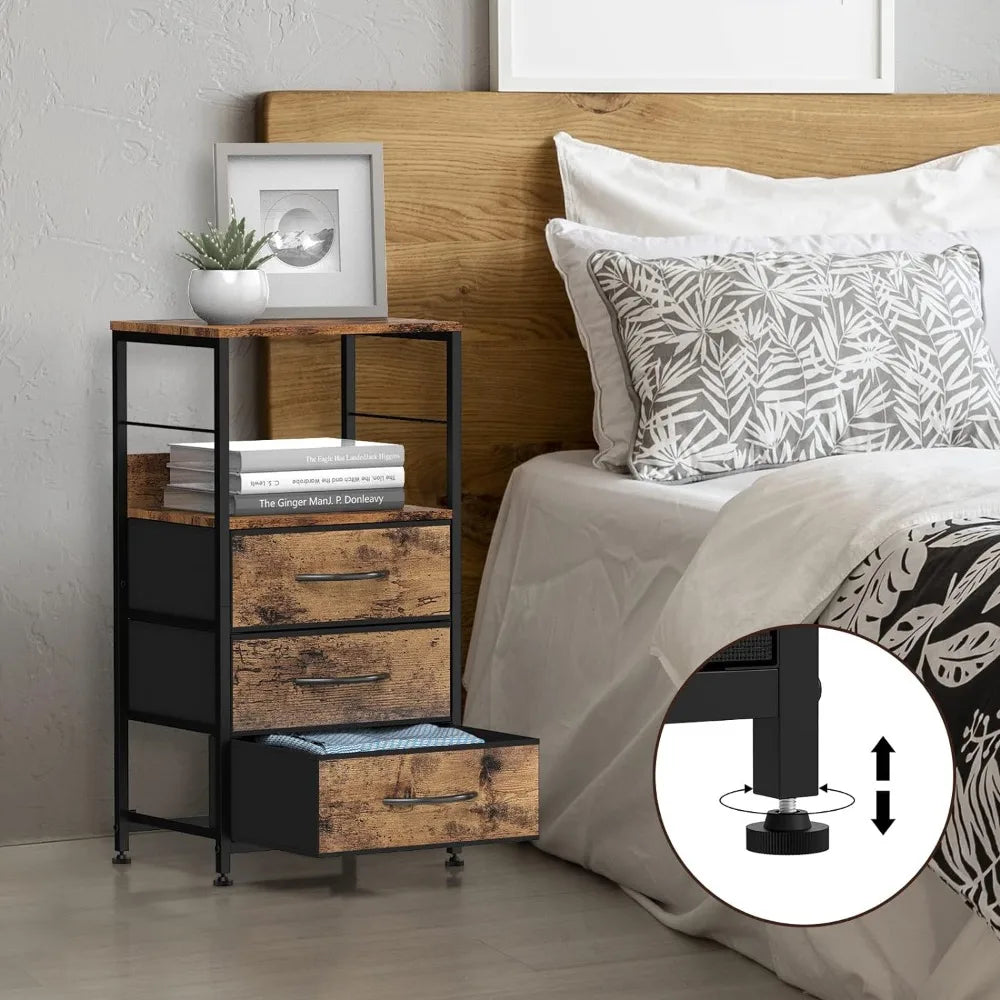 Nightstand with Drawers and Open Shelf