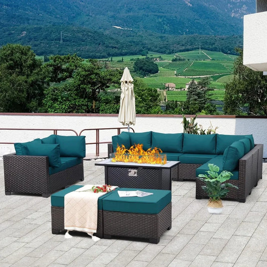 11 Piece Patio Furniture Set with Fire Pit