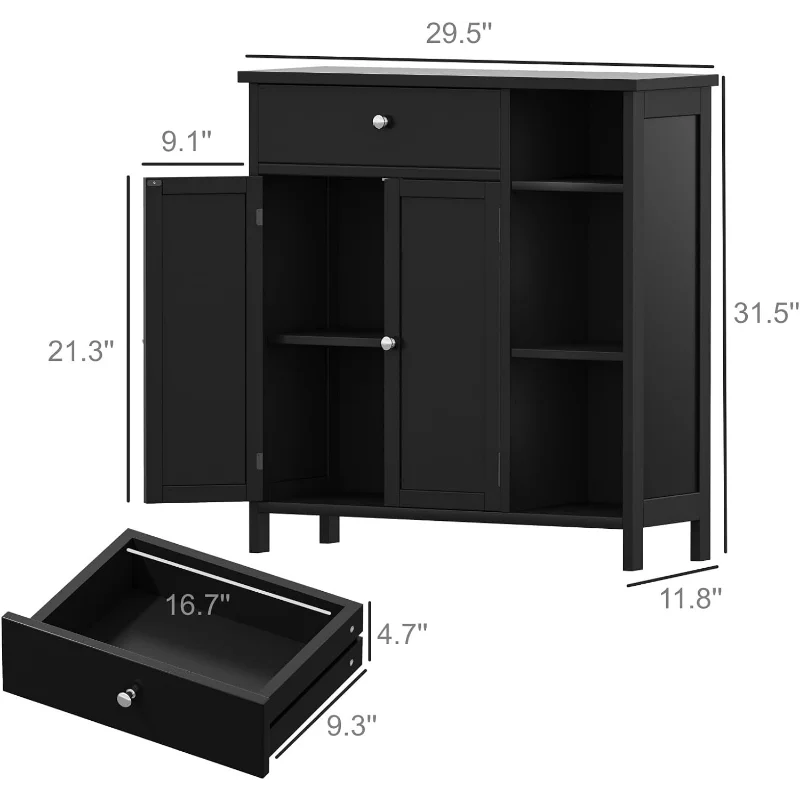 Freestanding Cabinet with Doors Open Storage