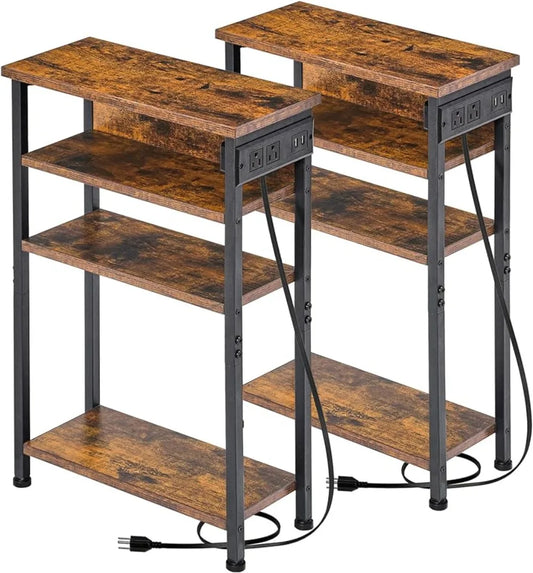 Narrow Side Table Set of 2 with Charging Station