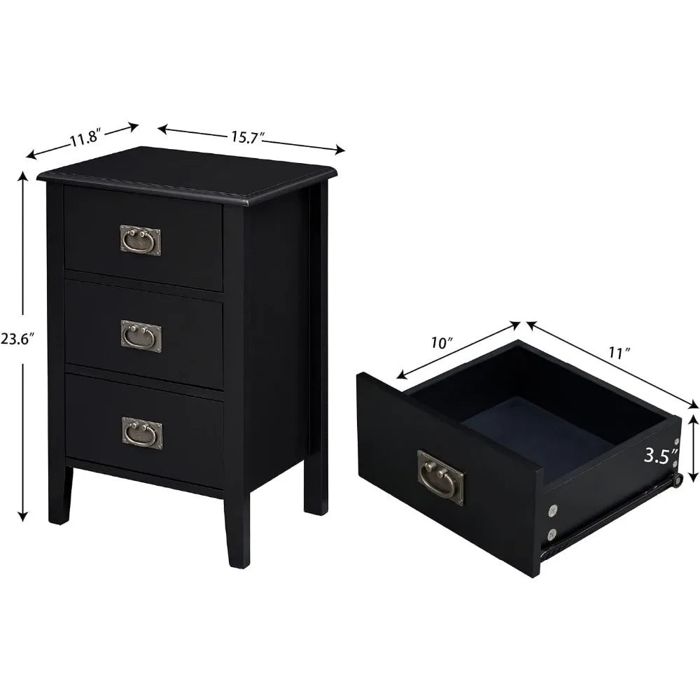 Side Tables Set of 2 with 3 Drawers