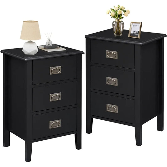 Side Tables Set of 2 with 3 Drawers