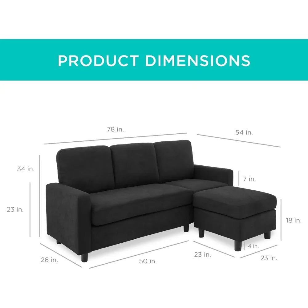 3-Seat Sectional Couch W/Chaise Lounge