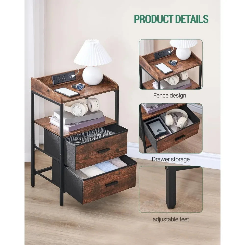 Nightstands Set of 2 with LED Lights, Charging Station