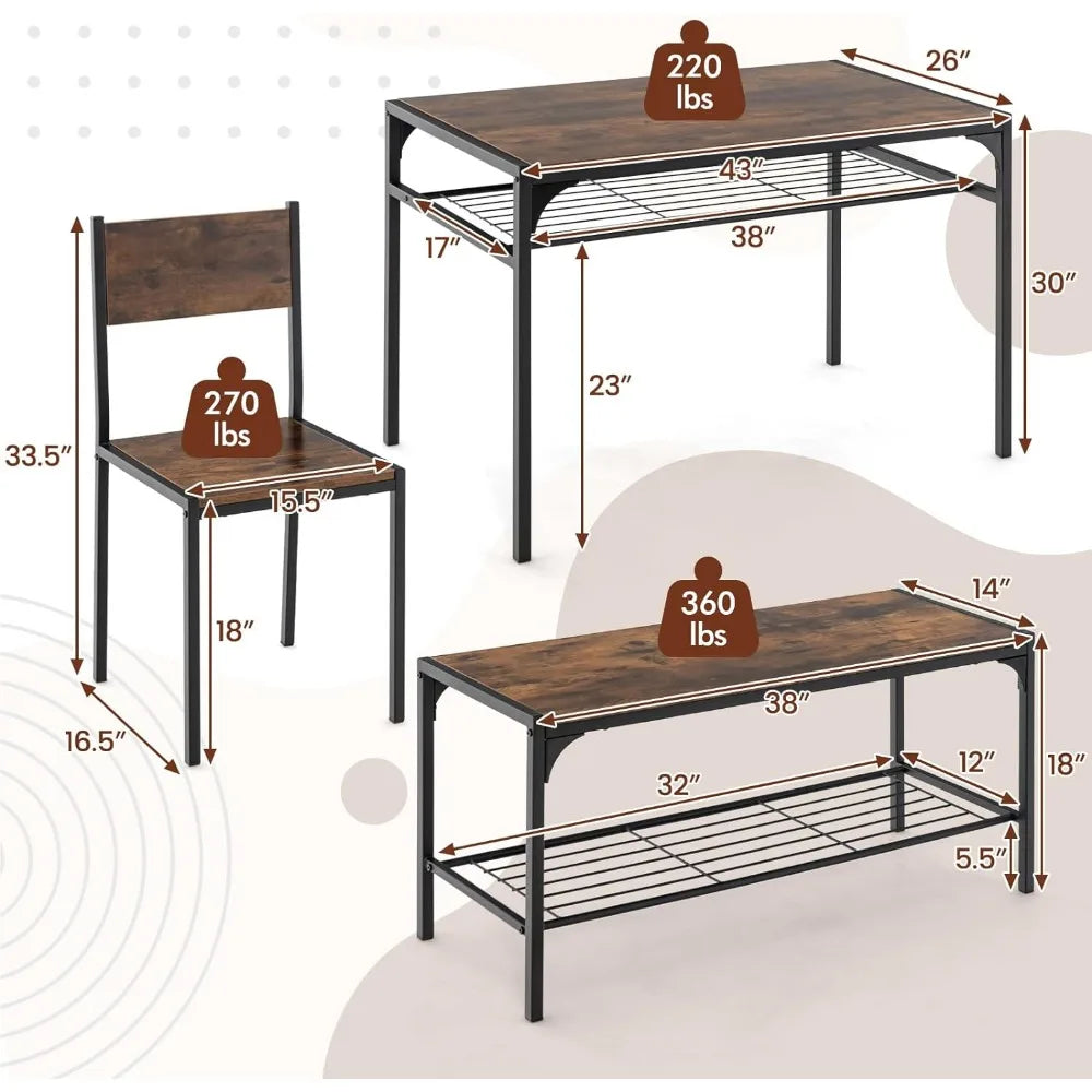 4 Pieces Dining Table Set with Storage Racks