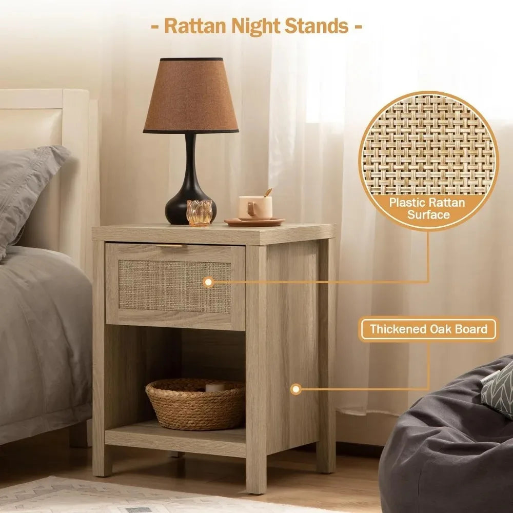 Rattan End Tables or Night Stands Set of 2