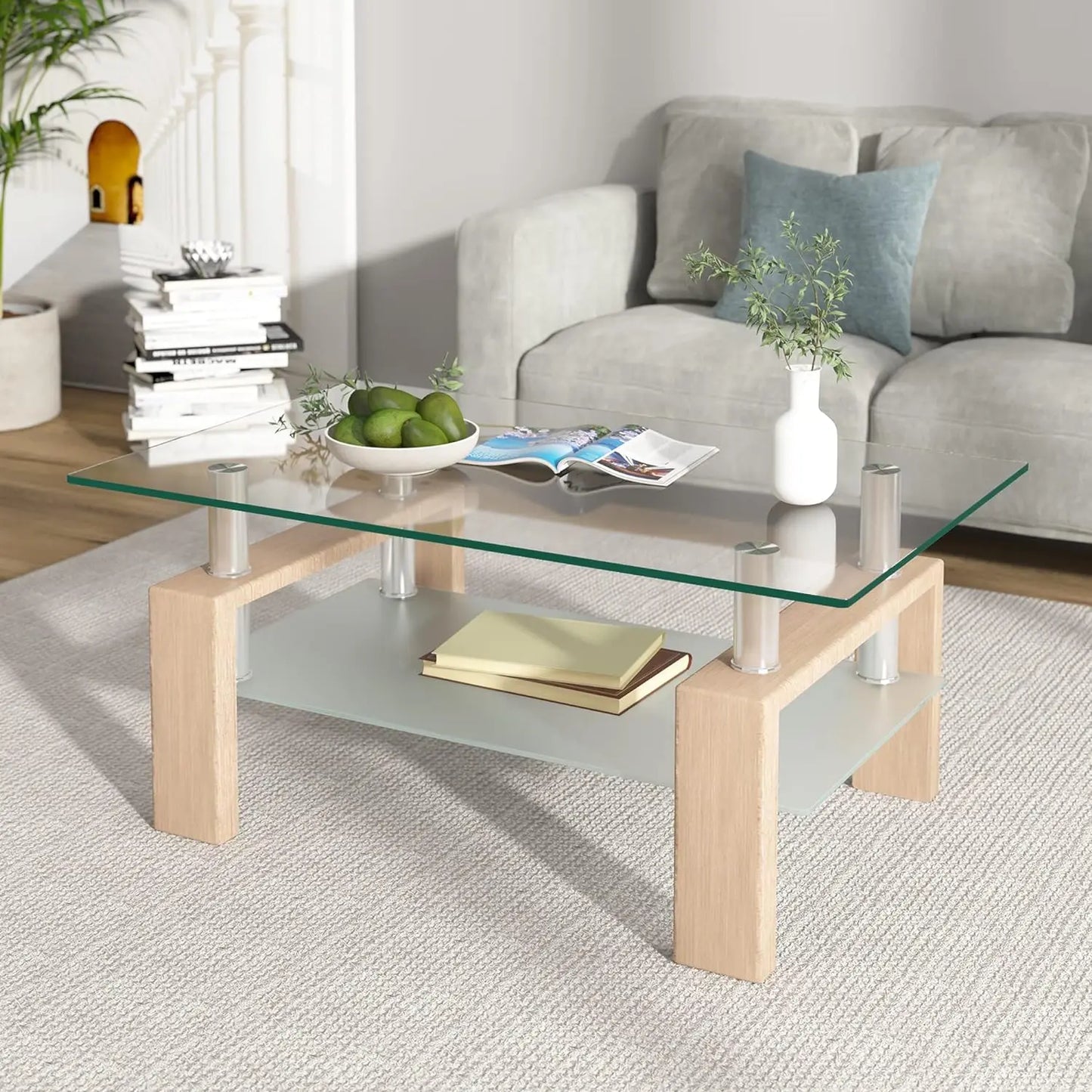 Rectangle Glass Coffee Table 2-Tier