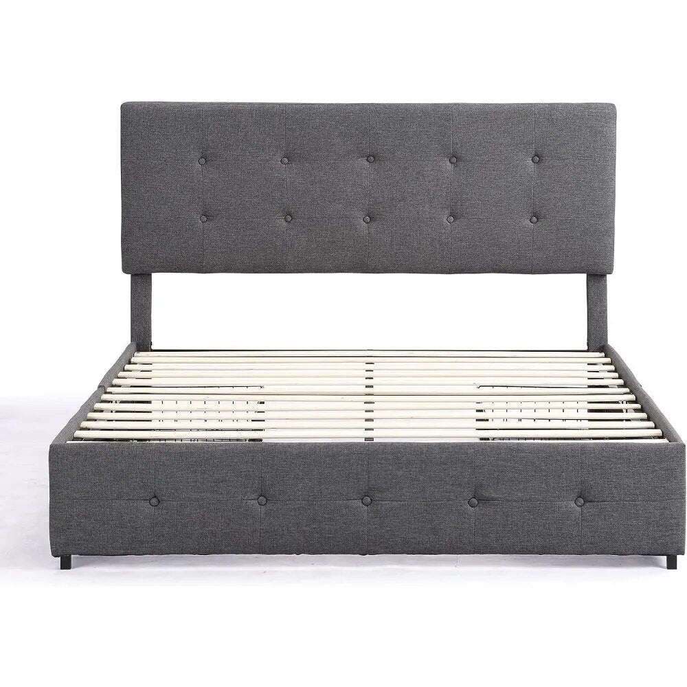 Upholstered Bed Frame with 4 Storage Drawers - SereneCozyHome