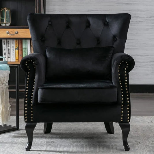 Wing Back Chair Soft Cushion Seat Black