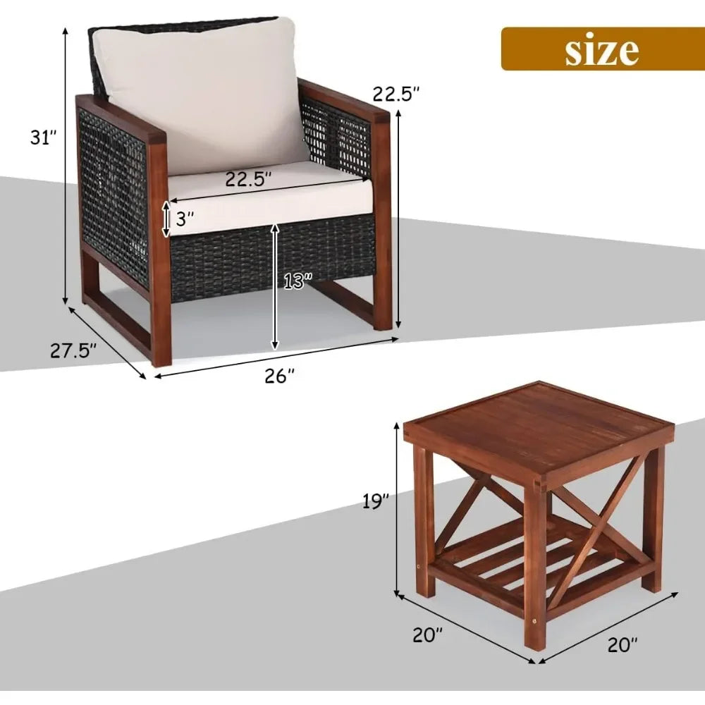 3 Piece Patio Wicker Furniture Set